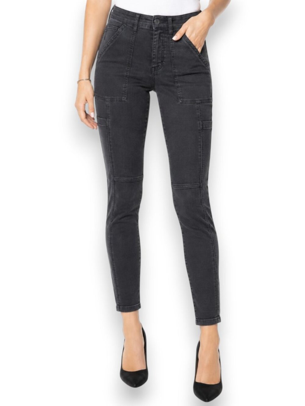 Pistola Alice Ink Black Gray Utility Skinny Moto Panel Stretch Denim NWT Size 26
